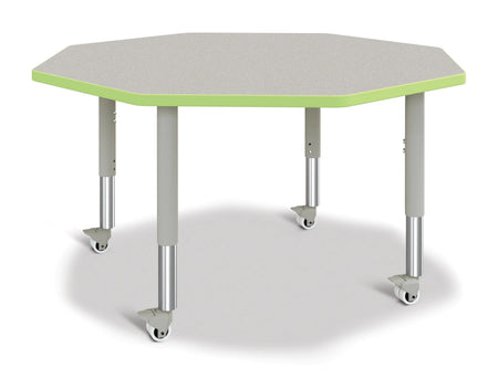Berries® Octagon Activity Table - 48" X 48", Mobile - Freckled Gray/Key Lime/Gray
