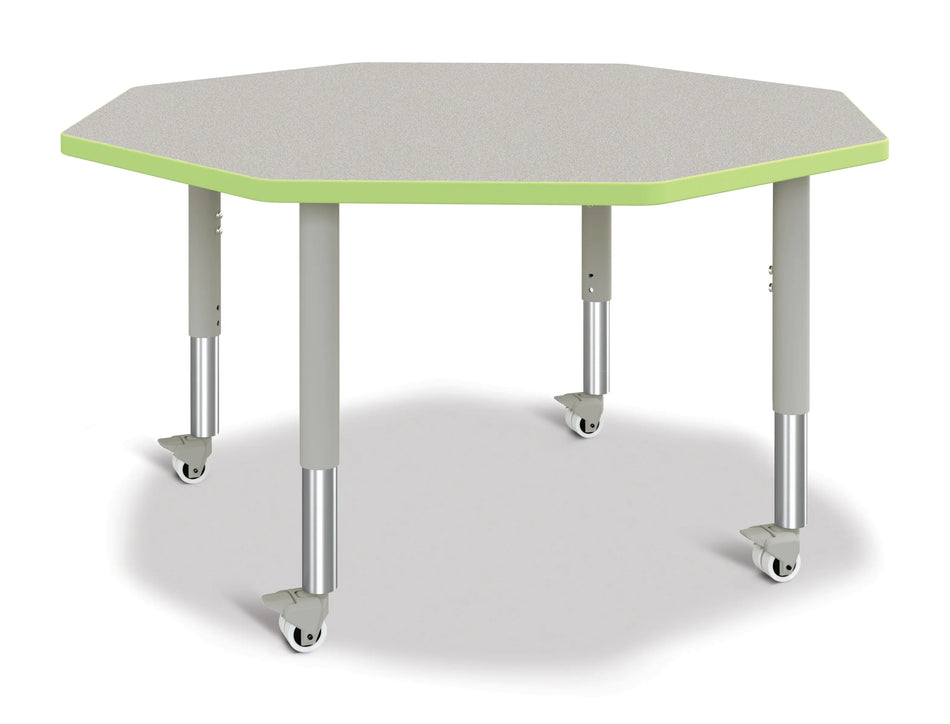 Berries® Octagon Activity Table - 48" X 48", Mobile - Freckled Gray/Key Lime/Gray