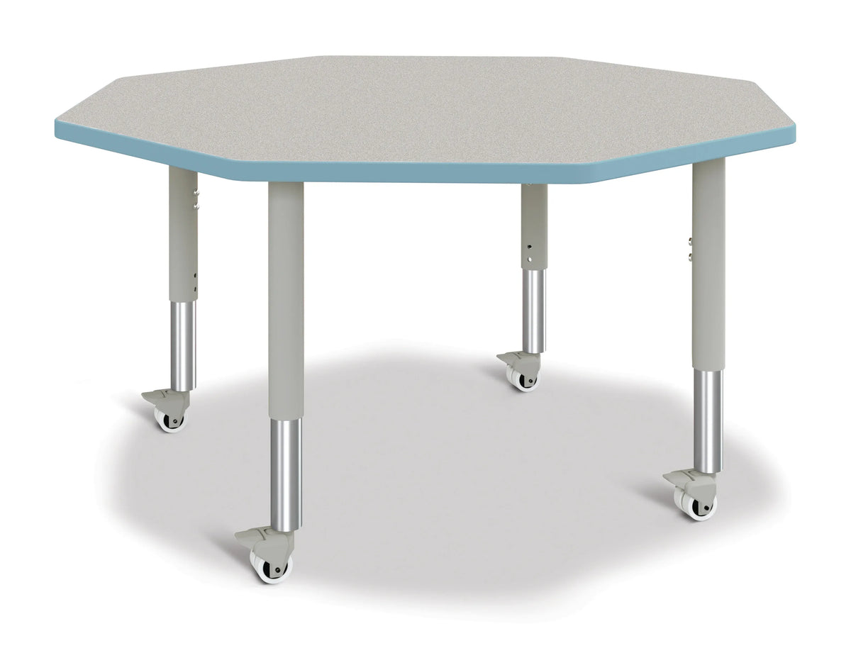 Berries® Octagon Activity Table - 48" X 48", Mobile - Freckled Gray/Coastal Blue/Gray