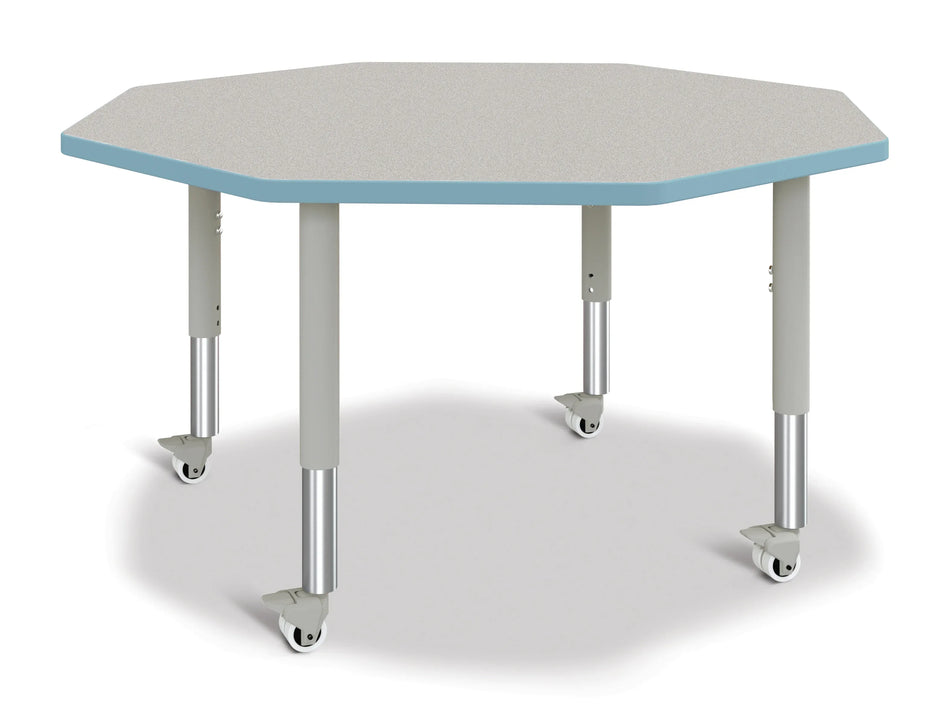 Berries® Octagon Activity Table - 48" X 48", Mobile - Freckled Gray/Coastal Blue/Gray
