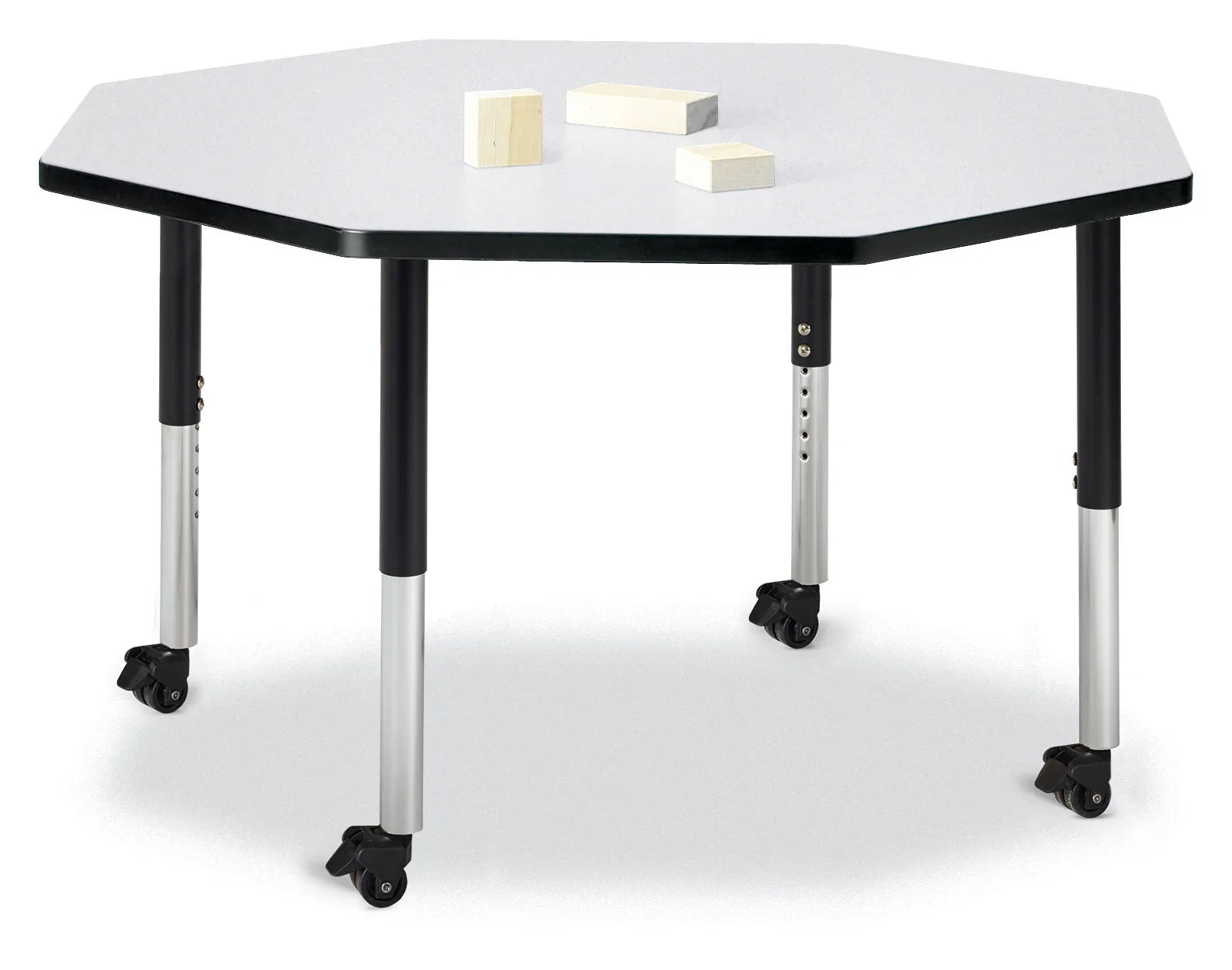 Berries® Octagon Activity Table - 48" X 48", Mobile - Freckled Gray/Black/Black