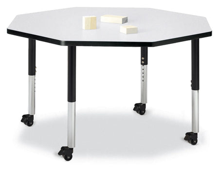 Berries® Octagon Activity Table - 48" X 48", Mobile - Freckled Gray/Black/Black