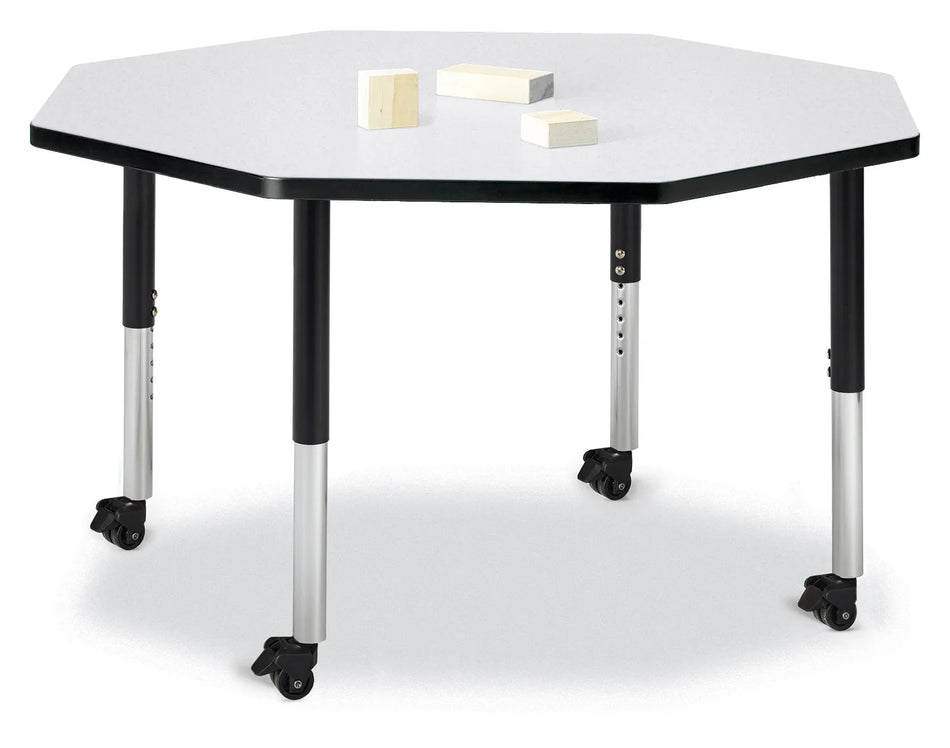 Berries® Octagon Activity Table - 48" X 48", Mobile - Freckled Gray/Black/Black