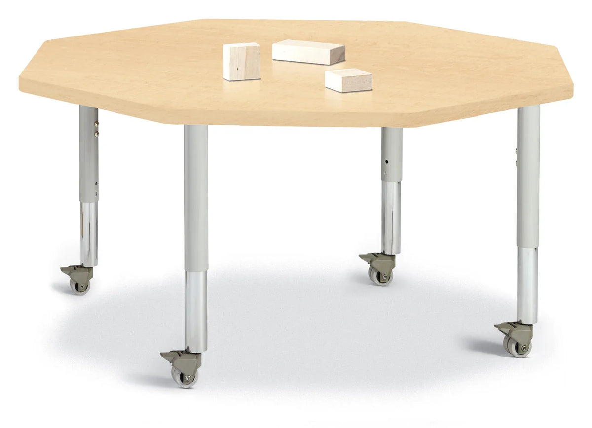 Berries® Octagon Activity Table - 48" X 48", Mobile - Maple/Maple/Gray
