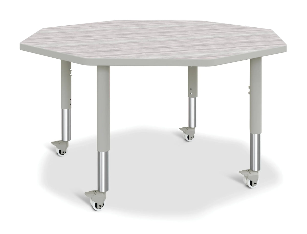 Berries® Octagon Activity Table - 48" X 48", Mobile - Driftwood Gray/Gray/Gray