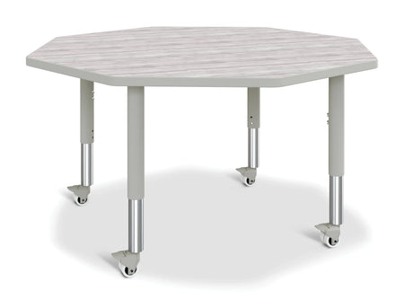 Berries® Octagon Activity Table - 48" X 48", Mobile - Driftwood Gray/Gray/Gray