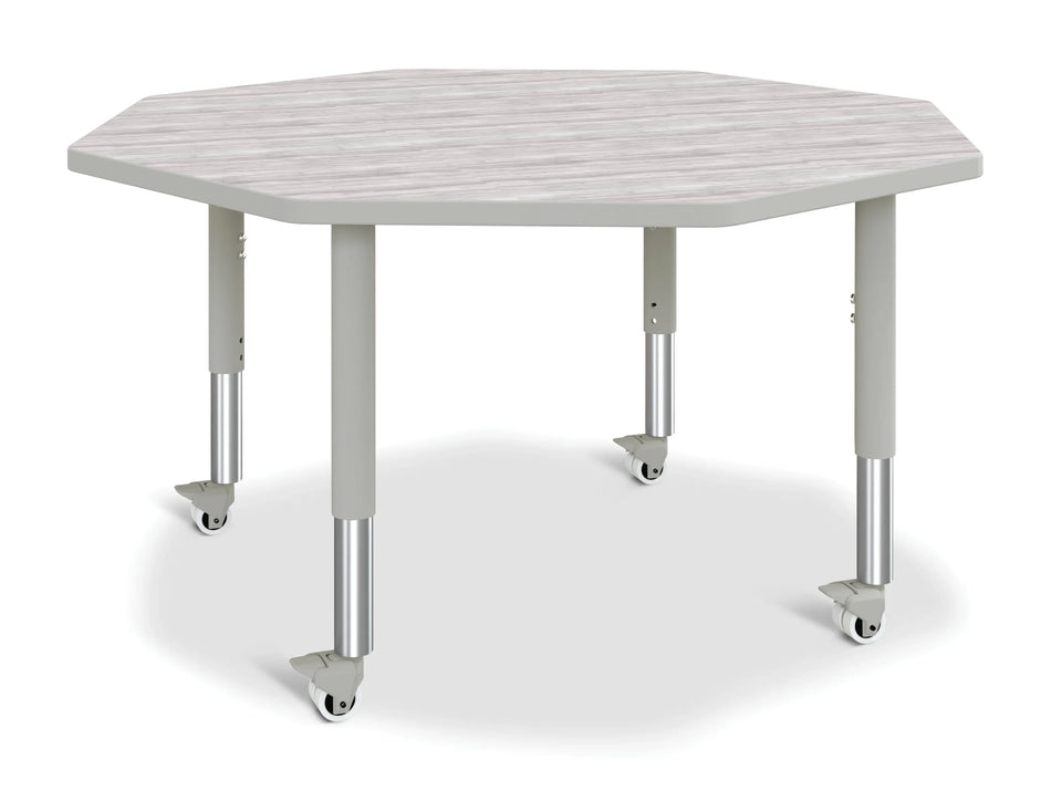 Berries® Octagon Activity Table - 48" X 48", Mobile - Driftwood Gray/Gray/Gray