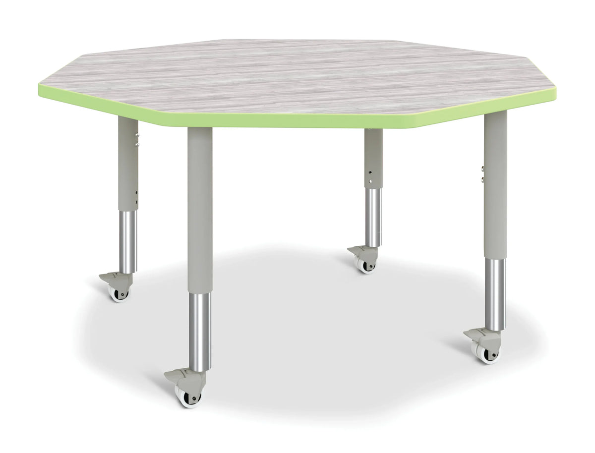 Berries® Octagon Activity Table - 48" X 48", Mobile - Driftwood Gray/Key Lime/Gray