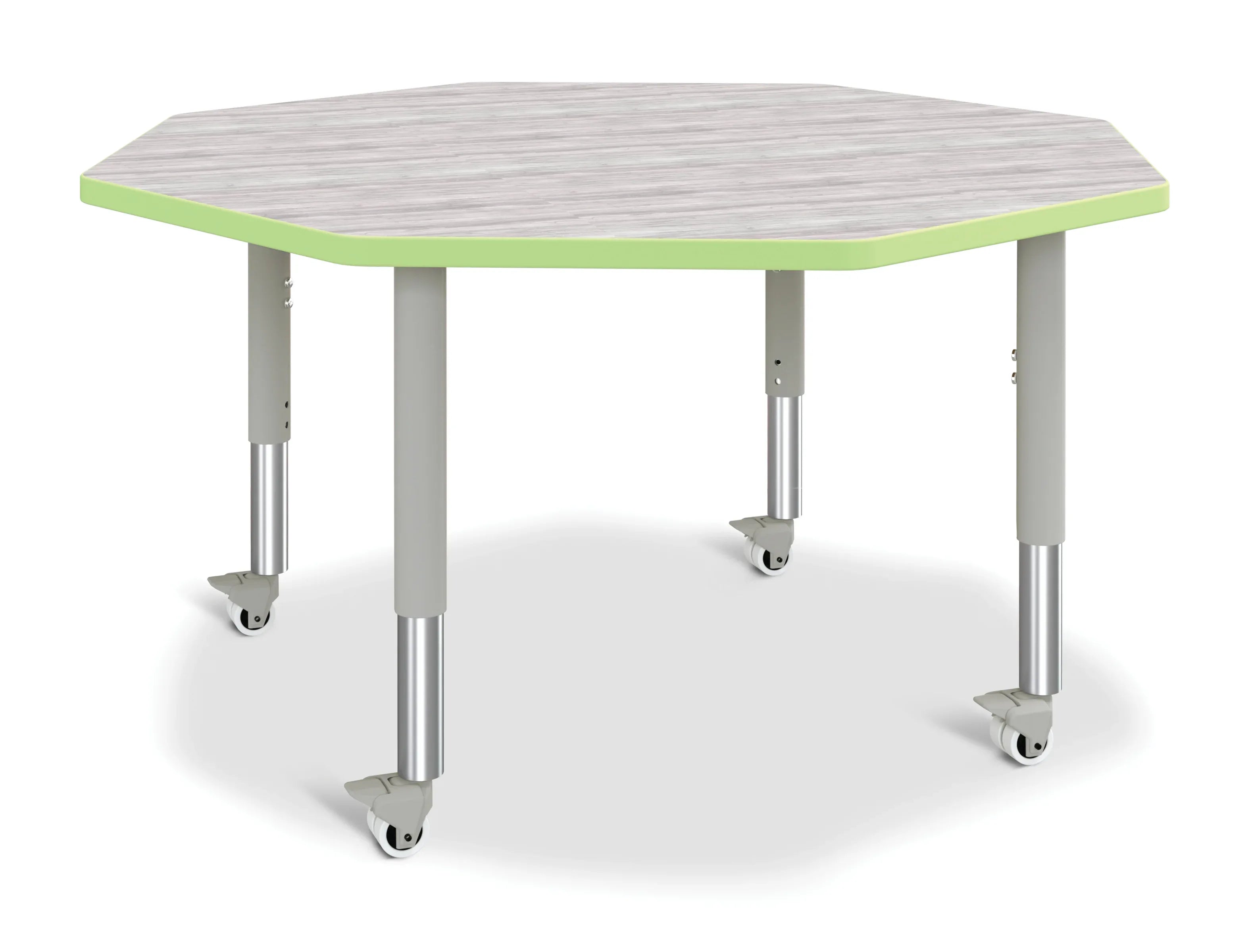 Berries® Octagon Activity Table - 48" X 48", Mobile - Driftwood Gray/Key Lime/Gray