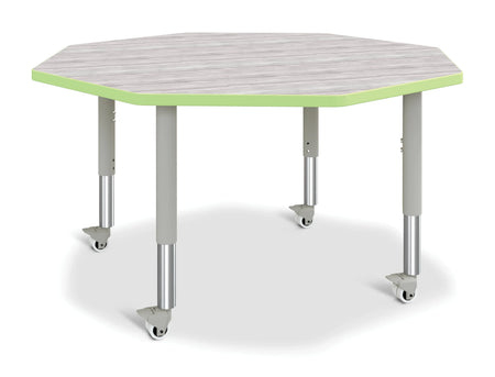Berries® Octagon Activity Table - 48" X 48", Mobile - Driftwood Gray/Key Lime/Gray