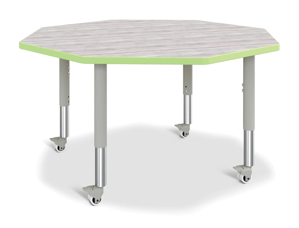 Berries® Octagon Activity Table - 48" X 48", Mobile - Driftwood Gray/Key Lime/Gray