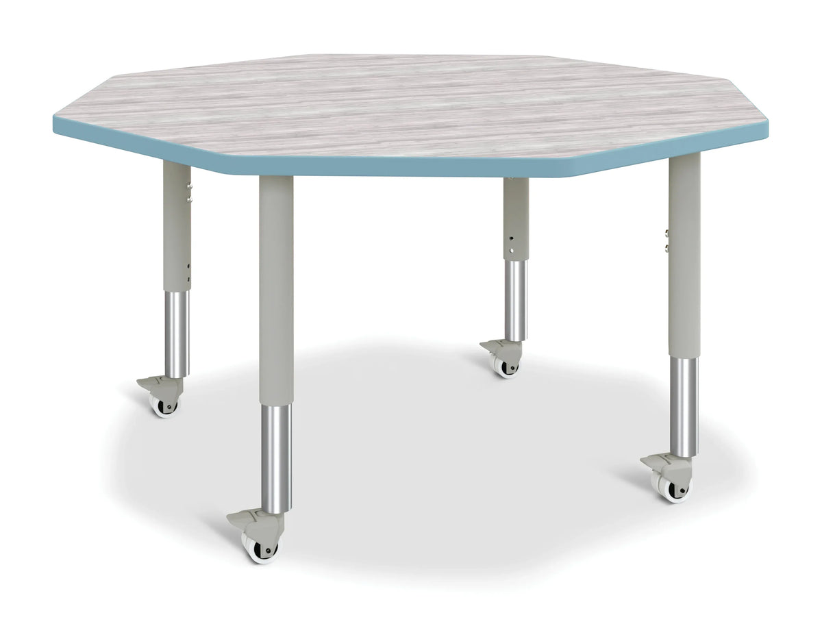 Berries® Octagon Activity Table - 48" X 48", Mobile - Driftwood Gray/Coastal Blue/Gray