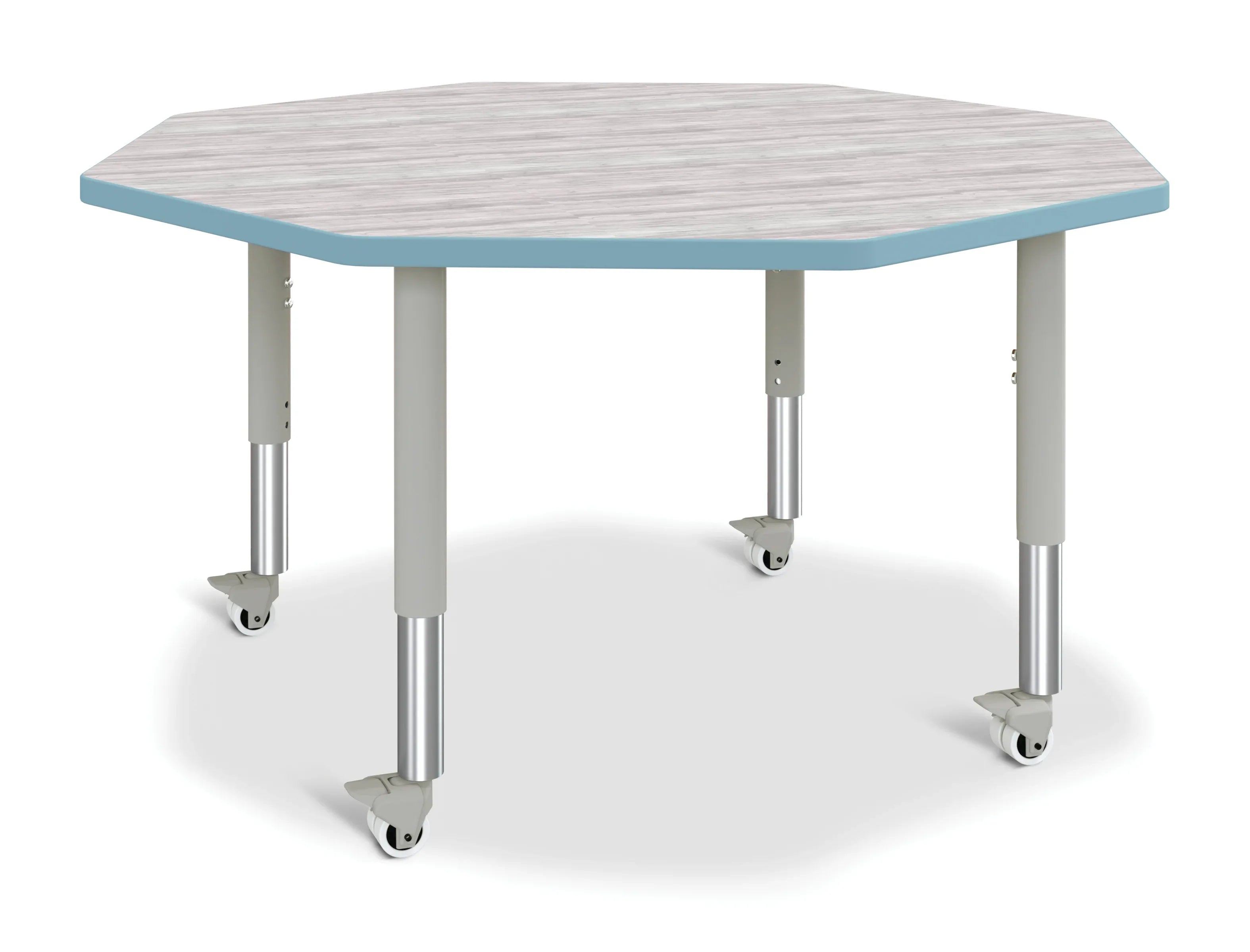 Berries® Octagon Activity Table - 48" X 48", Mobile - Driftwood Gray/Coastal Blue/Gray