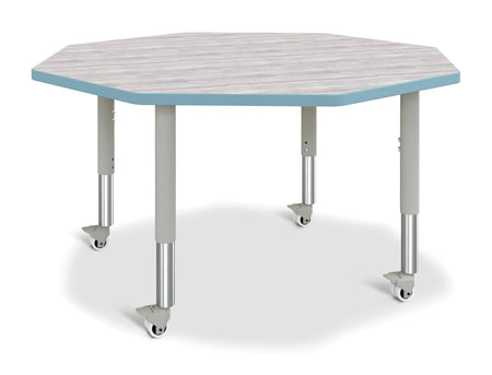 Berries® Octagon Activity Table - 48" X 48", Mobile - Driftwood Gray/Coastal Blue/Gray