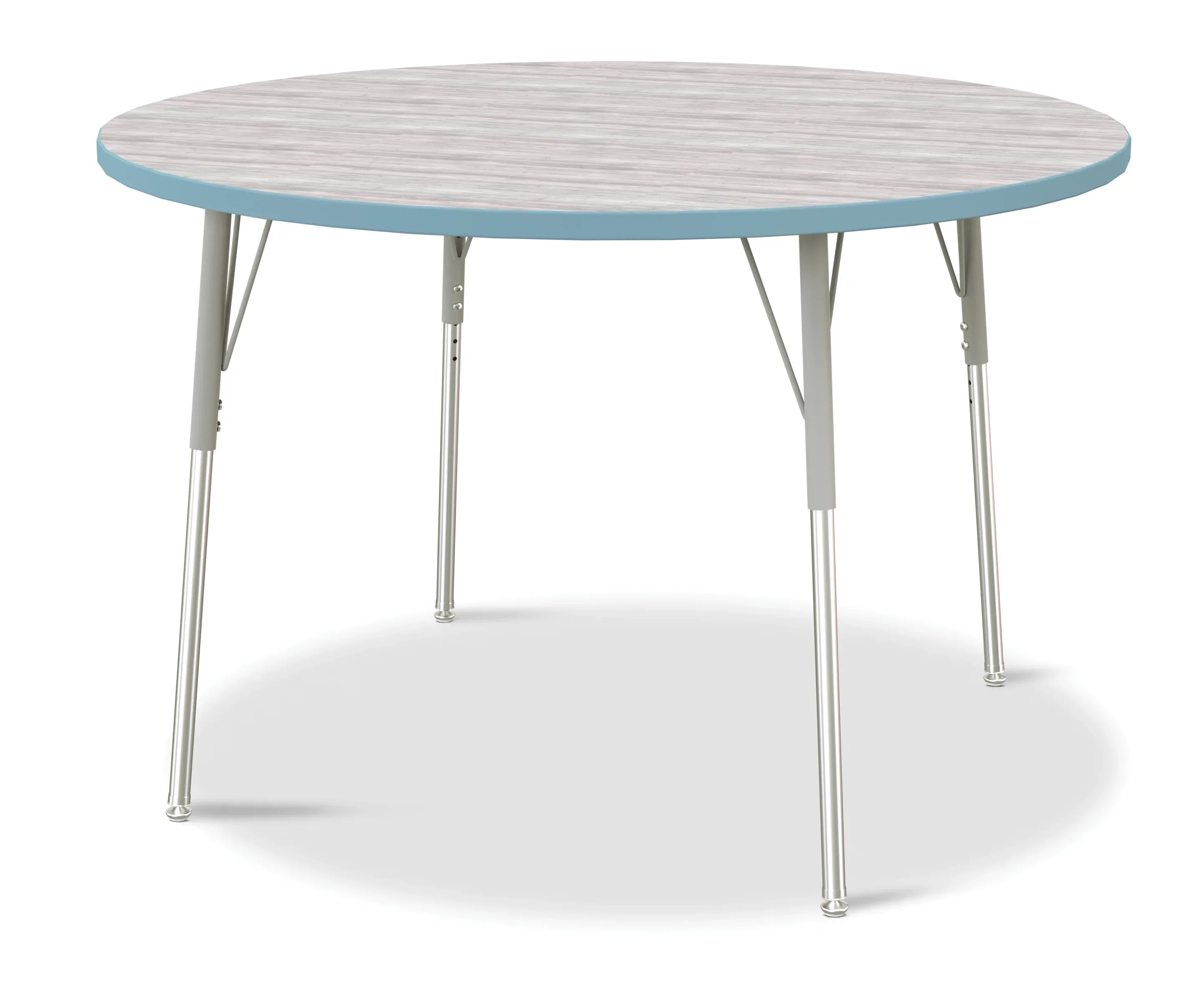 Berries® Round Activity Table - 48" Diameter, A-height - Driftwood Gray/Coastal Blue/Gray