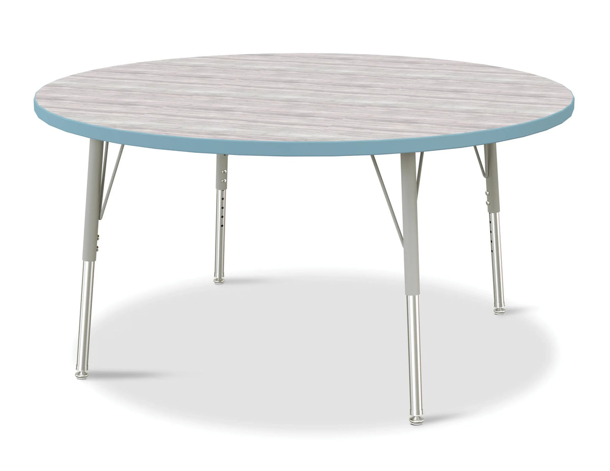Berries® Round Activity Table - 48" Diameter, E-height - Driftwood Gray/Coastal Blue/Gray