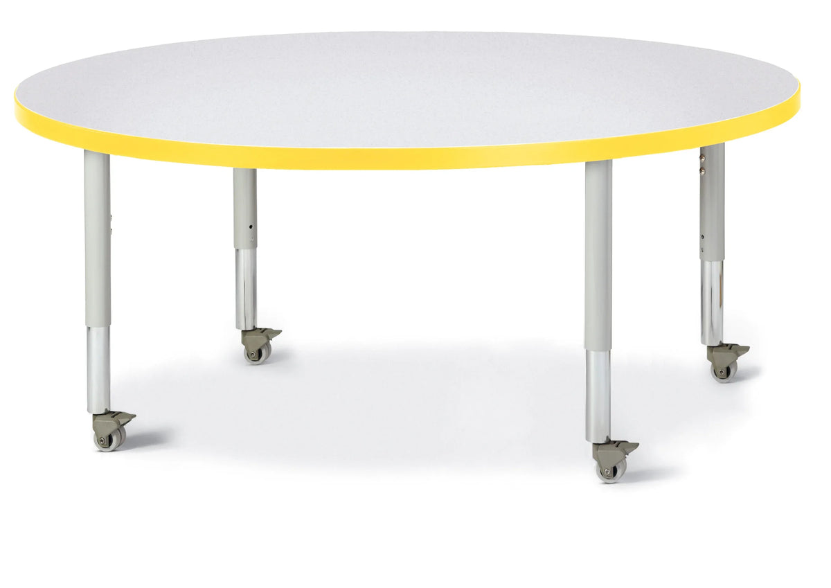 Berries® Round Activity Table - 48" Diameter, Mobile - Freckled Gray/Yellow/Gray