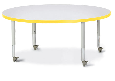 Berries® Round Activity Table - 48" Diameter, Mobile - Freckled Gray/Yellow/Gray