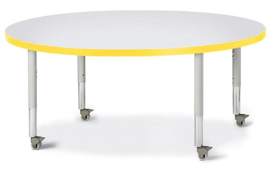 Berries® Round Activity Table - 48" Diameter, Mobile - Freckled Gray/Yellow/Gray