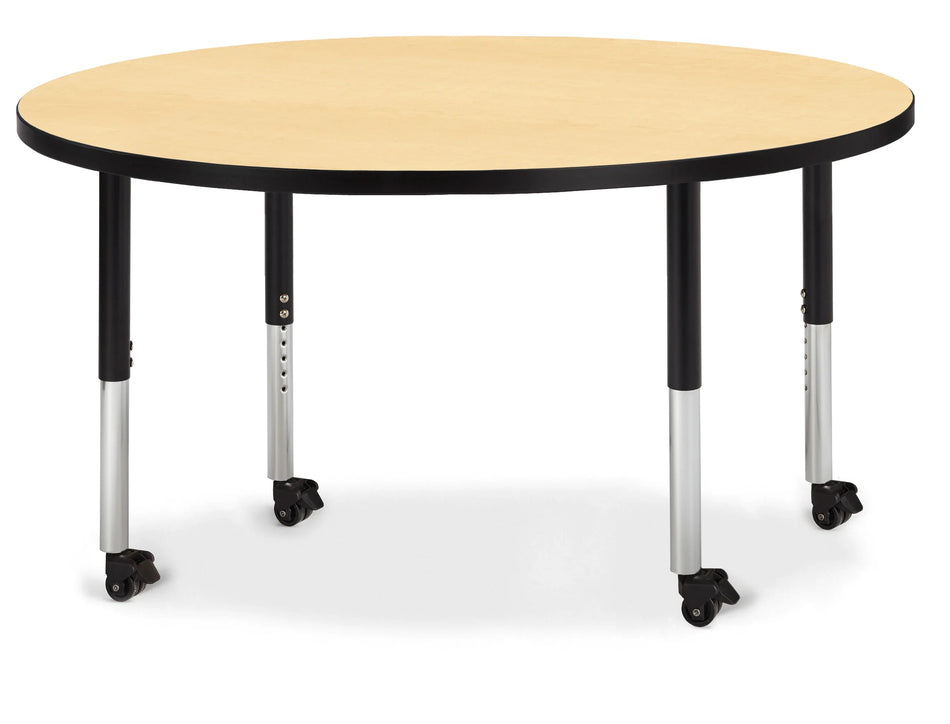 Berries® Round Activity Table - 48" Diameter, Mobile - Maple/Black/Black