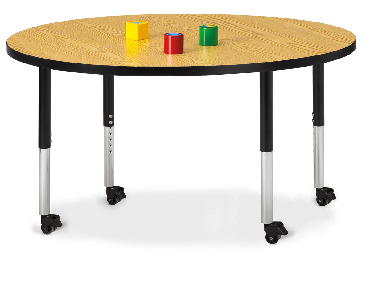 Berries® Round Activity Table - 48" Diameter, Mobile - Oak/Black/Black