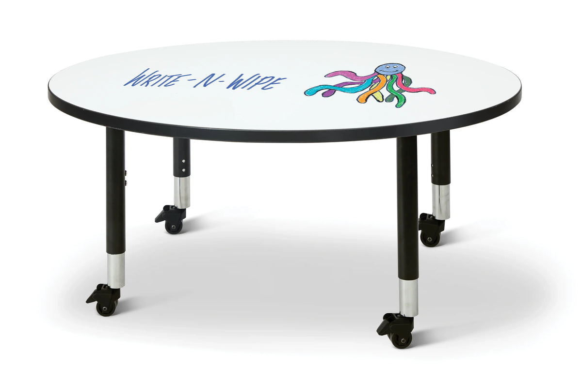 Berries® Round Dry Erase Table - 48" Diameter, Mobile - Write-n-Wipe/Black/Black