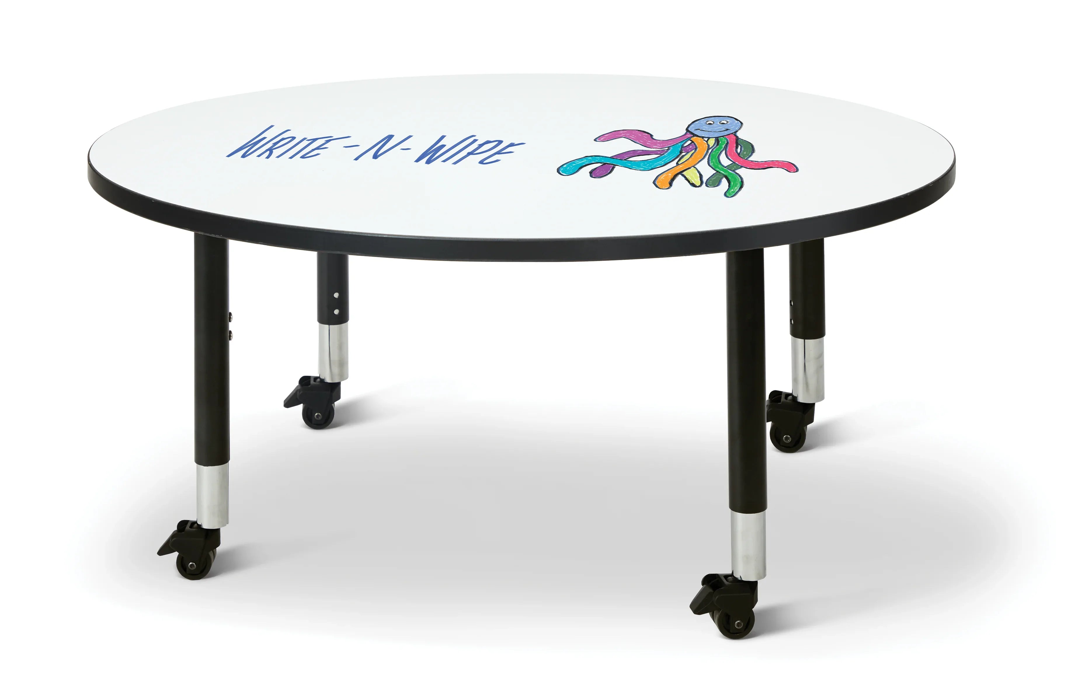 Berries® Round Dry Erase Table - 48" Diameter, Mobile - Write-n-Wipe/Black/Black