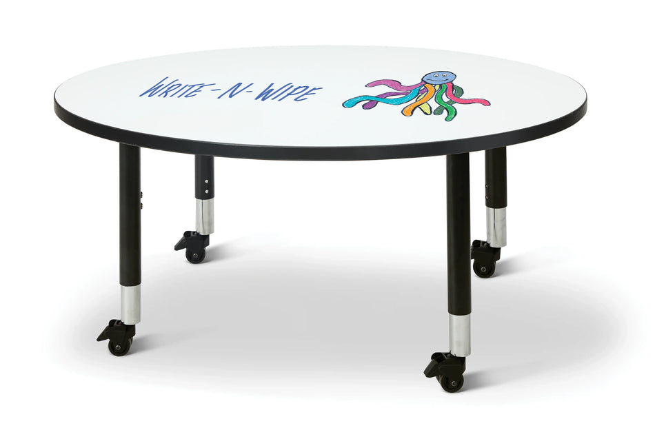 Berries® Round Dry Erase Table - 48" Diameter, Mobile - Write-n-Wipe/Black/Black