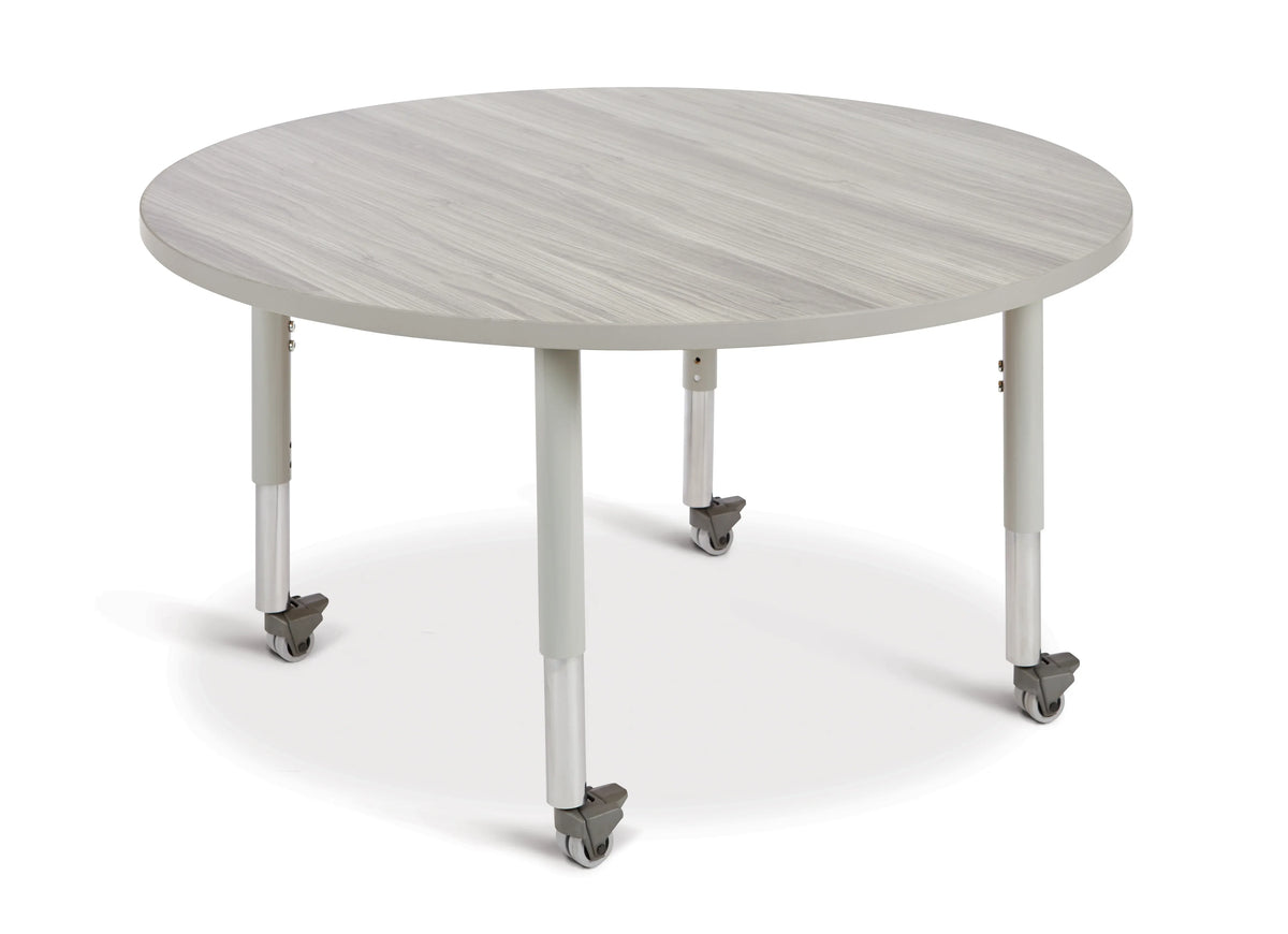 Berries® Round Activity Table - 48" Diameter, Mobile - Driftwood Gray/Gray/Gray