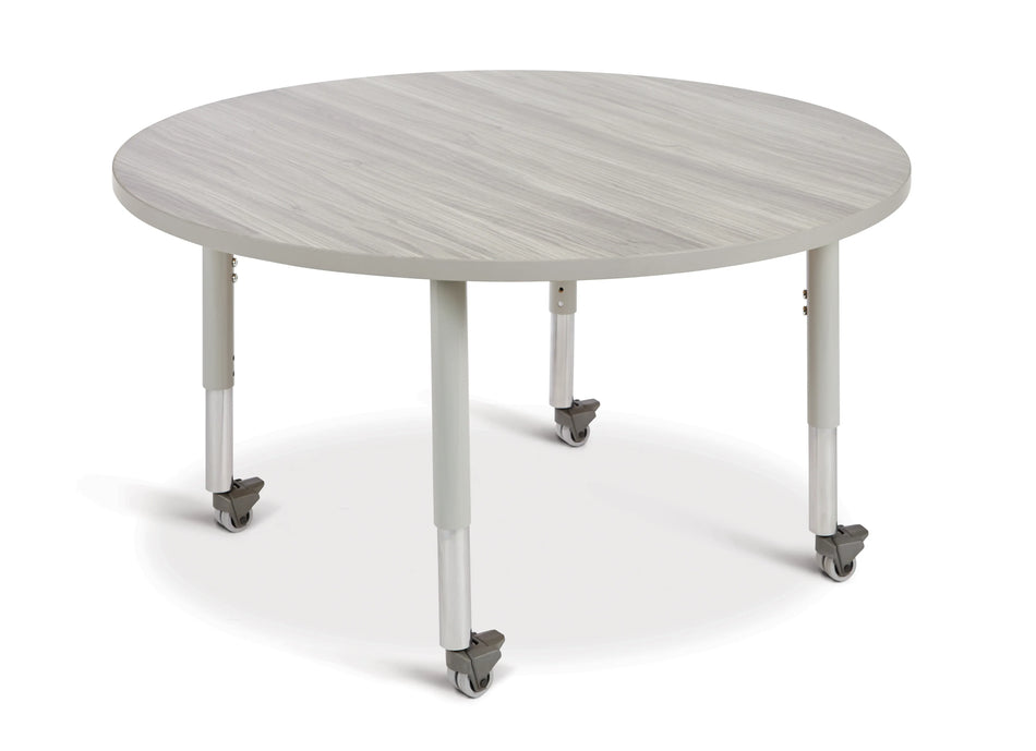 Berries® Round Activity Table - 48" Diameter, Mobile - Driftwood Gray/Gray/Gray