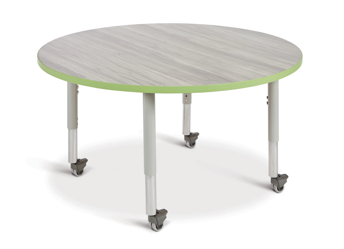 Berries® Round Activity Table - 48" Diameter, Mobile - Driftwood Gray/Key Lime/Gray