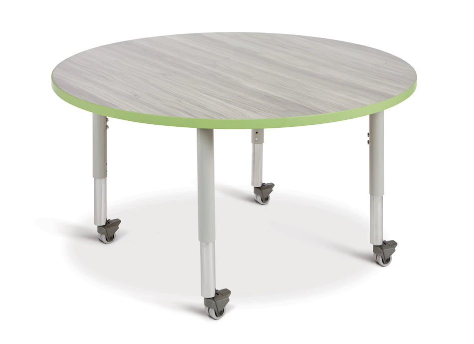 Berries® Round Activity Table - 48" Diameter, Mobile - Driftwood Gray/Key Lime/Gray