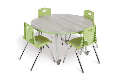 Berries® Round Activity Table - 42" Diameter, Mobile - Driftwood Gray/Key Lime/Gray