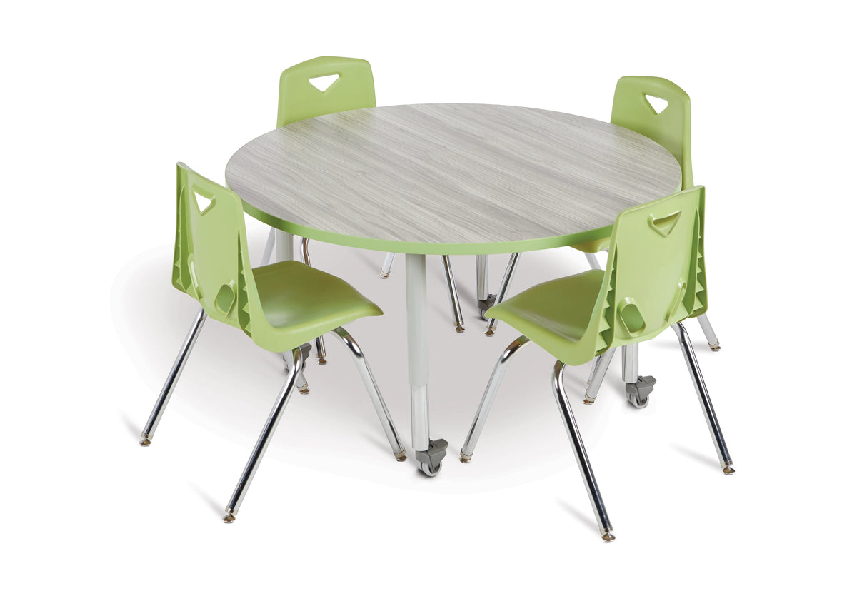 Berries® Round Activity Table - 48" Diameter, Mobile - Driftwood Gray/Key Lime/Gray