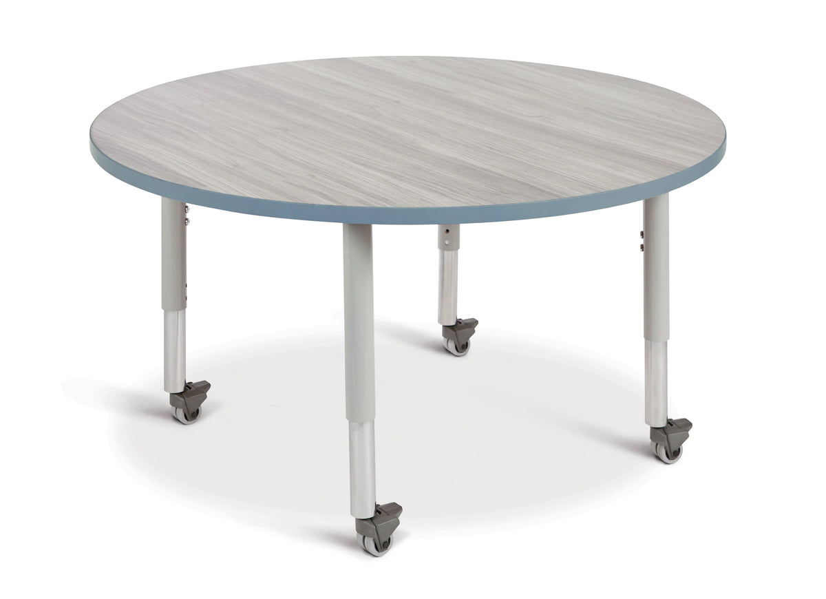 Berries® Round Activity Table - 48" Diameter, Mobile - Driftwood Gray/Coastal Blue/Gray