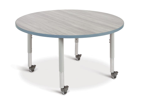 Berries® Round Activity Table - 48" Diameter, Mobile - Driftwood Gray/Coastal Blue/Gray