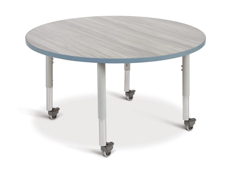 Berries® Round Activity Table - 48" Diameter, Mobile - Driftwood Gray/Coastal Blue/Gray
