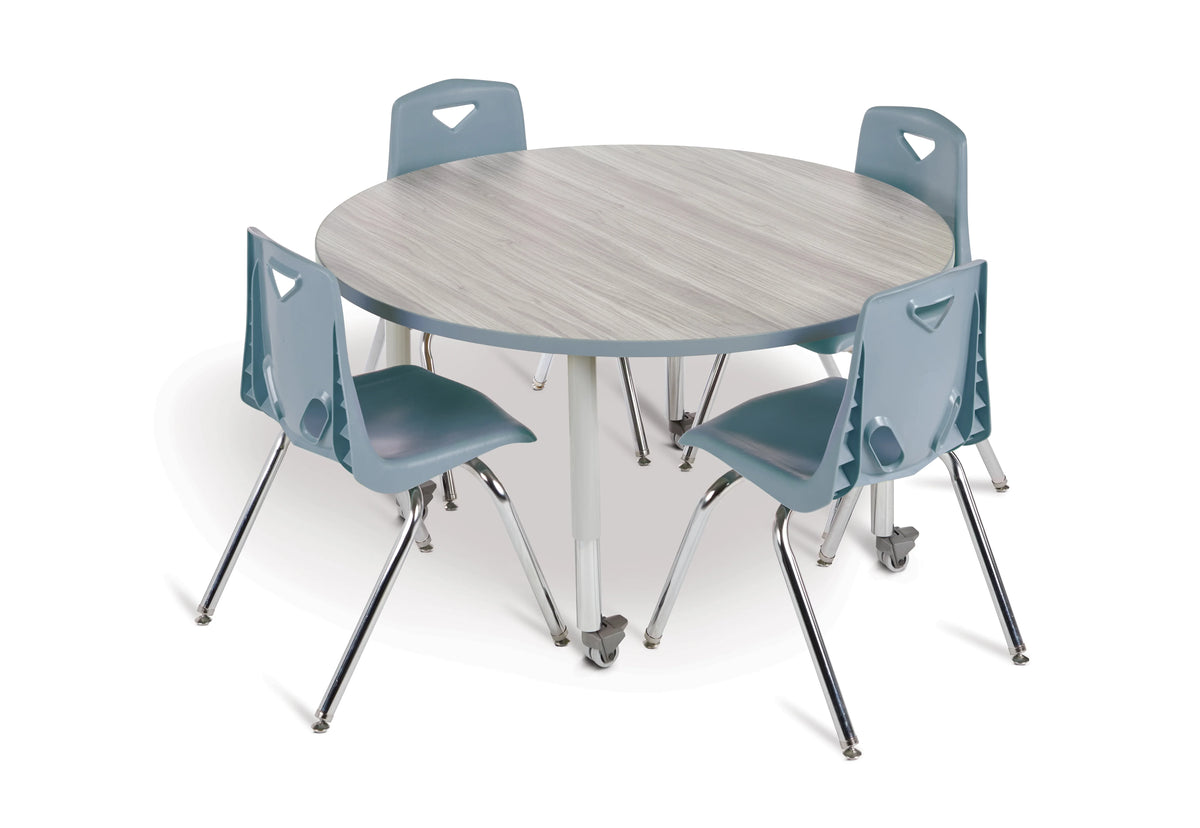 Berries® Round Activity Table - 48" Diameter, E-height - Driftwood Gray/Coastal Blue/Gray