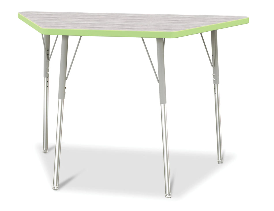 Berries® Trapezoid Activity Table - 24" X 48", A-height - Driftwood Gray/Key Lime/Gray