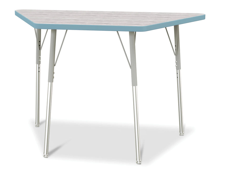 Berries® Trapezoid Activity Table - 24" X 48", A-height - Driftwood Gray/Coastal Blue/Gray