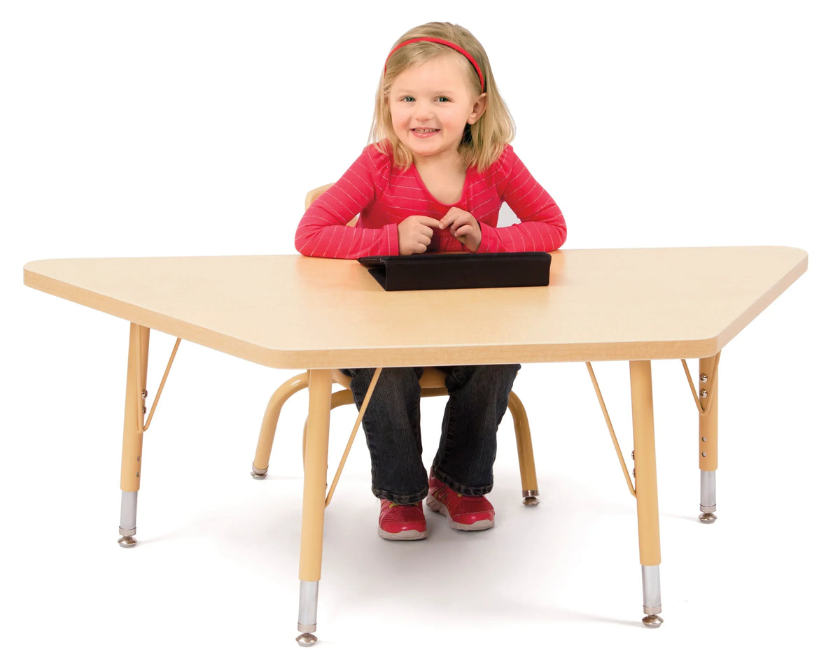 Berries® Trapezoid Activity Tables - 24" X 48", E-height - Maple/Maple/Camel