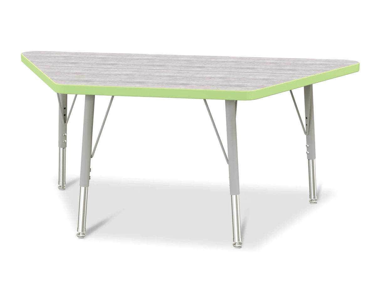 Berries® Trapezoid Activity Table - 24" X 48", E-height - Driftwood Gray/Key Lime/Gray