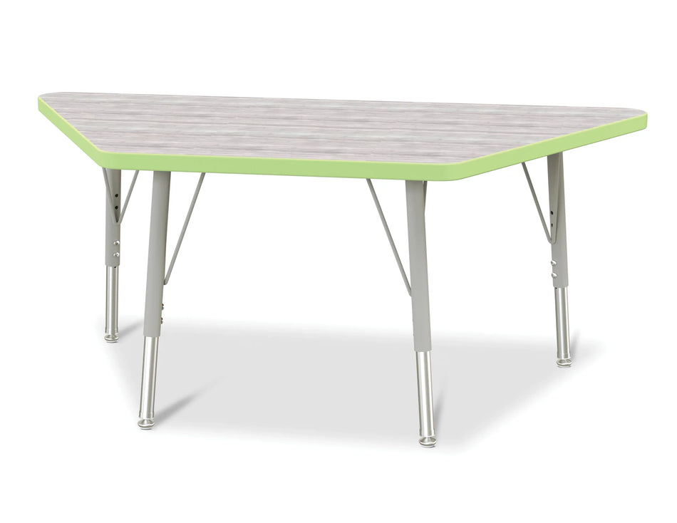 Berries® Trapezoid Activity Table - 24" X 48", E-height - Driftwood Gray/Key Lime/Gray