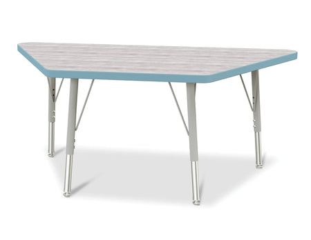 Berries® Trapezoid Activity Table - 24" X 48", E-height - Driftwood Gray/Coastal Blue/Gray