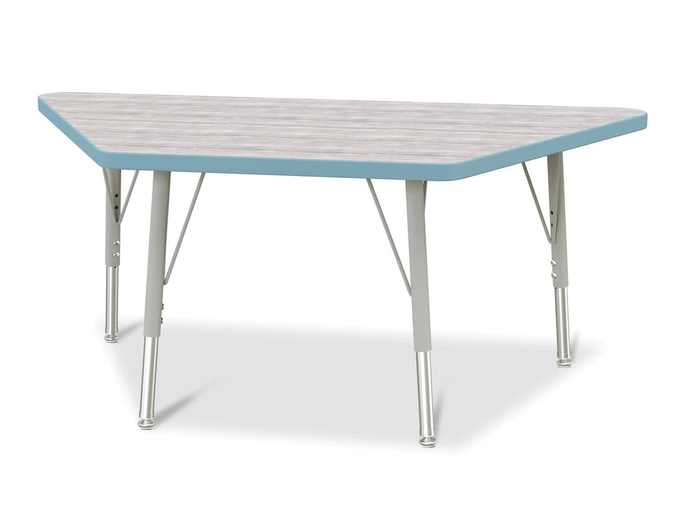 Berries® Trapezoid Activity Table - 24" X 48", E-height - Driftwood Gray/Coastal Blue/Gray