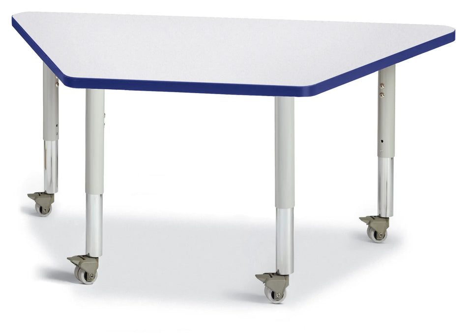 Berries® Trapezoid Activity Tables - 24" X 48", Mobile - Freckled Gray/Blue/Gray