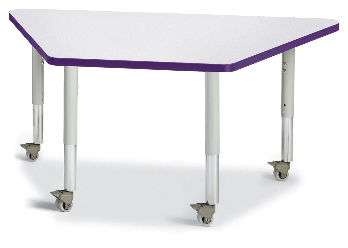 Berries® Trapezoid Activity Tables - 24" X 48", Mobile - Freckled Gray/Purple/Gray