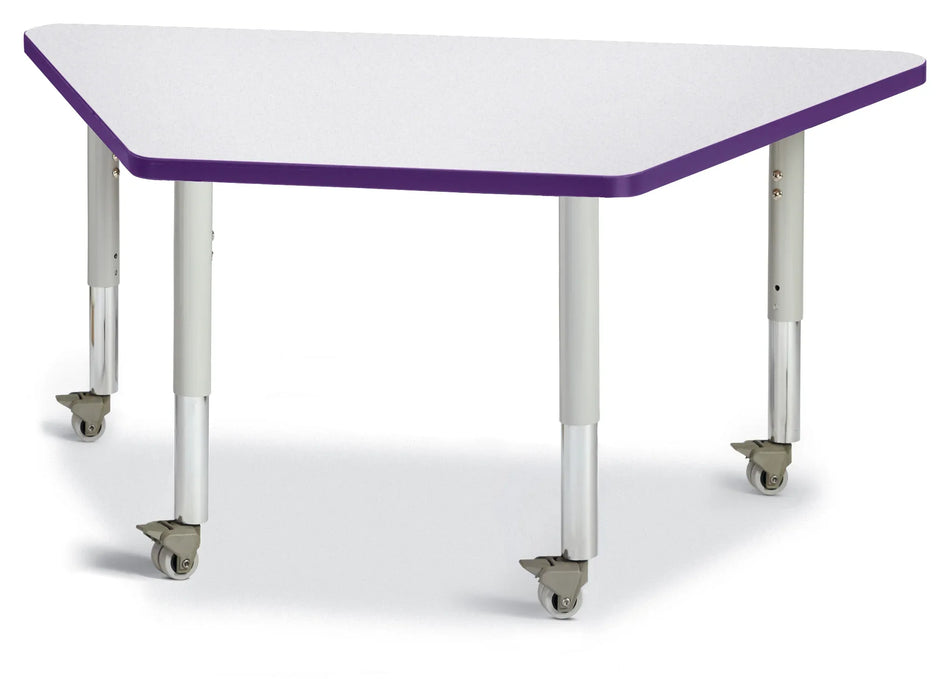 Berries® Trapezoid Activity Tables - 24" X 48", Mobile - Freckled Gray/Purple/Gray