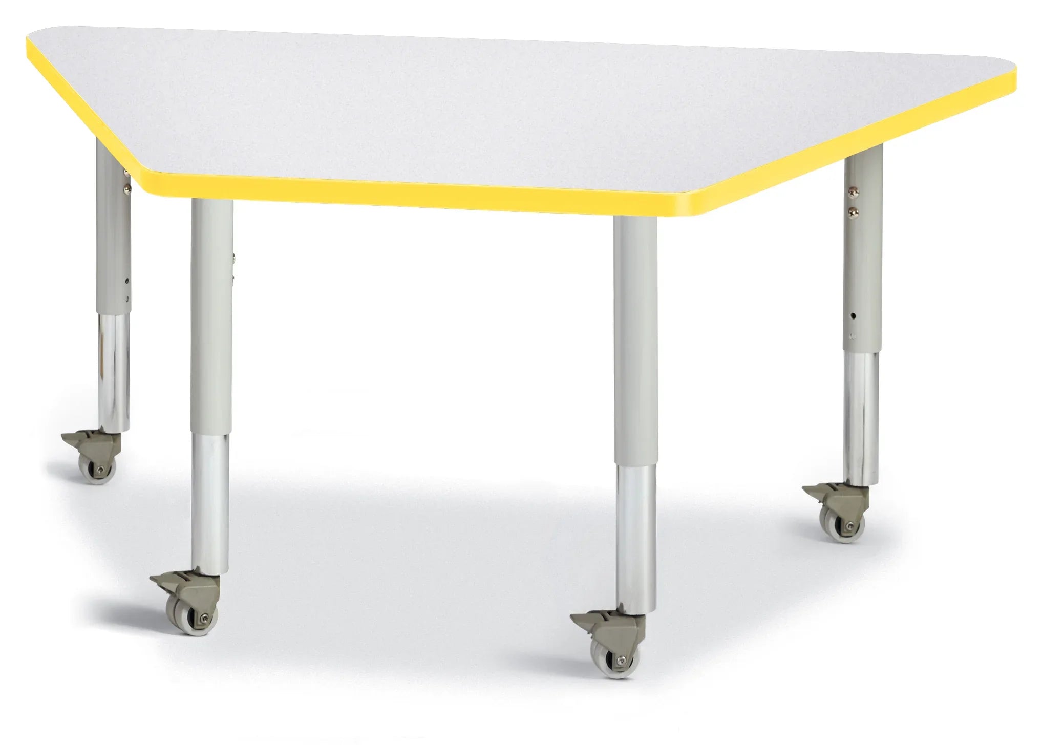 Berries® Trapezoid Activity Tables - 24" X 48", Mobile - Freckled Gray/Yellow/Gray