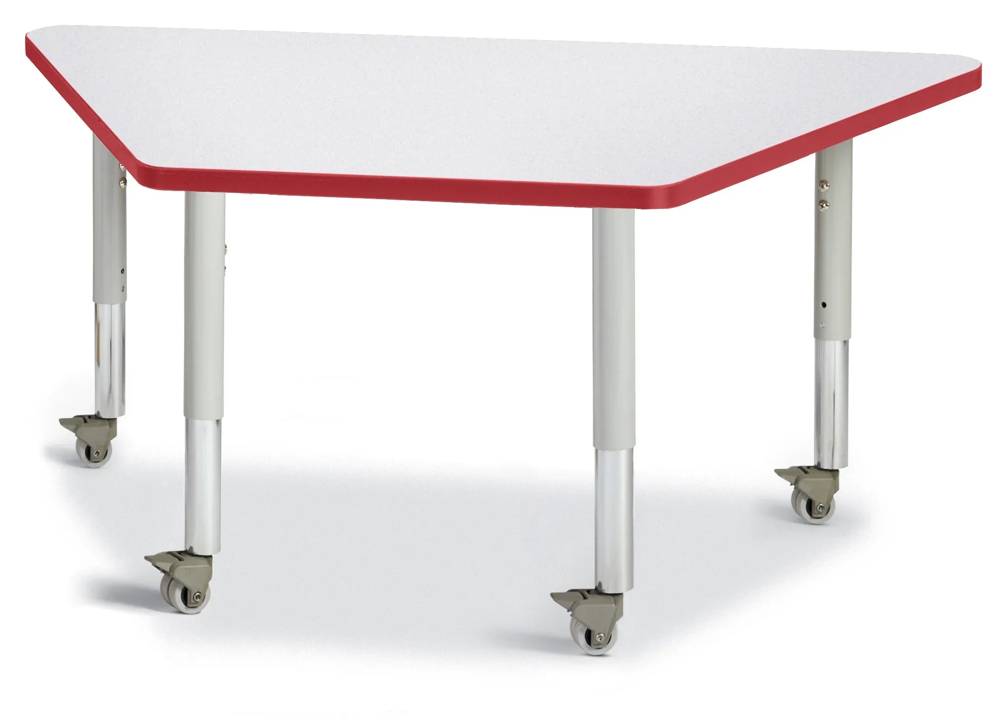 Berries® Trapezoid Activity Tables - 24" X 48", Mobile - Freckled Gray/Red/Gray